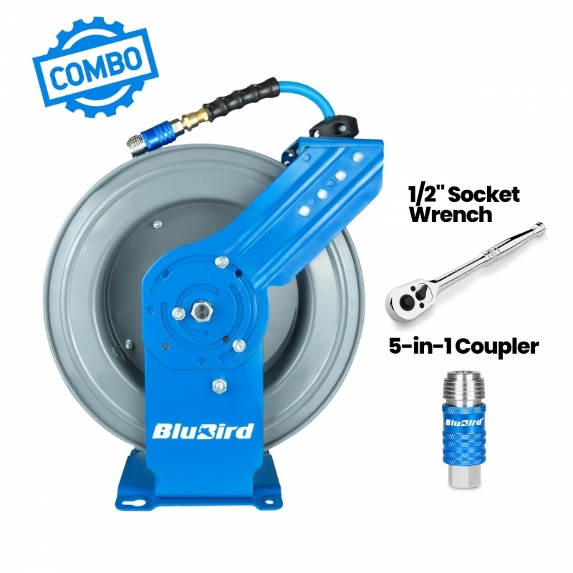 BluBird Dual-Arm Air Hose Reel All-In-One 1/2" x 50'  -  BBRDA1250-AIO